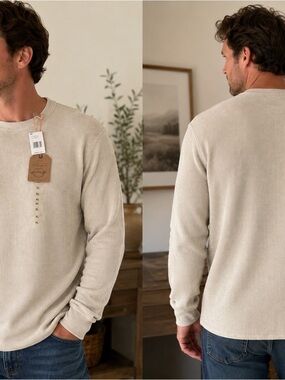 Men's Crewneck Waffle Knit Sweater in Cream from original weatherproof vintage.